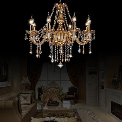 Bagood Champagne 8 Lights K9 Crystal Candle Chandeliers Lighting Candle Chandelier Lighting Modern Pendant Lights for Dining Living Room Bedroom Entry Elegant Decoration E12 Base, H22.8 x W27.2 Inch