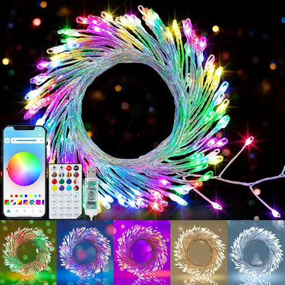echosari Fairy Lights Plug in, 10Ft 120 LED Cluster Lights with Remote APP Control, Color Changing Firecracker String Lights with Timer Music & Mic Sync for Christmas Holiday Party Decor