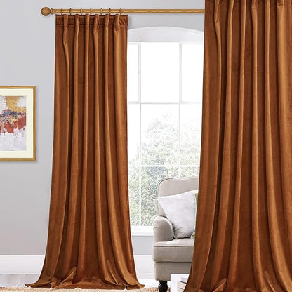 StangH Burnt Orange Curtains, Autumn Fall Decor Elegant Velvet Window Panels, Energy Efficient Super Soft Drapes for Living Room/Cafe/French Door, W52 x L102 inches, 1 Panels