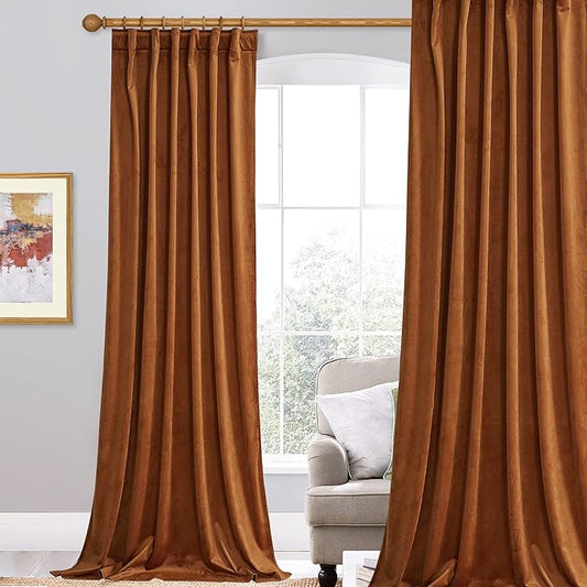 StangH Burnt Orange Curtains, Autumn Fall Decor Elegant Velvet Window Panels, Energy Efficient Super Soft Drapes for Living Room/Cafe/French Door, W52 x L102 inches, 1 Panels