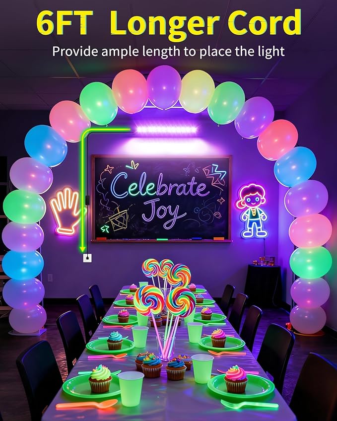 ISUERFY 4 Pack 45W Black Light Bar with 6ft Cord+Switch, Each Light Up 25x25ft Area, LED Blacklight Flood Light for Neon Glow Party Body Paint Fluorescent Tapestry Poster Classroom Bedroom Halloween