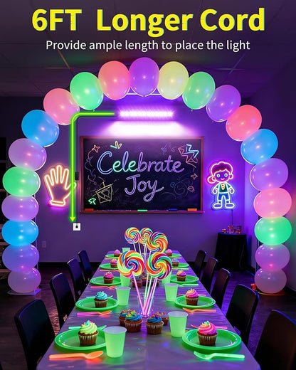 ISUERFY 4 Pack 45W Black Light Bar with 6ft Cord+Switch, Each Light Up 25x25ft Area, LED Blacklight Flood Light for Neon Glow Party Body Paint Fluorescent Tapestry Poster Classroom Bedroom Halloween