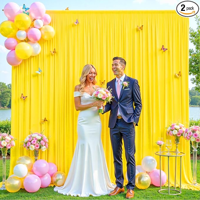 10ft x 10ft Yellow Backdrop Curtain for Parties Yellow Wrinkle Free Backdrop Drapes Panels for Birthday Party Baby Shower Wedding Photo Photography Polyester Fabric Background Decoration