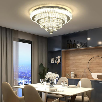 COCOSTAR 20" Crystal Chandeliers, Flush Mount Chandelier LED Ceiling Light, Modern Crystal Raindrop Chandeliers for Dining Room, Living Room, Bedroom