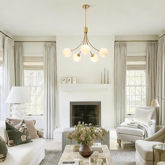 Bubble Chandelier, Modern Sputnik Dining Room 5-Light Chandelier with Gold Finish and Glass Globes for Kitchen Bedroom Foyer and Living Room