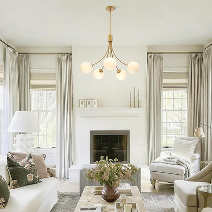 Bubble Chandelier, Modern Sputnik Dining Room 5-Light Chandelier with Gold Finish and Glass Globes for Kitchen Bedroom Foyer and Living Room