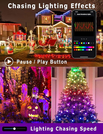 HIITEN Smart RGB C9 Christmas Lights Outdoor 100LEDs 79FT, DIY Chasing Effects with Timer Music Sync APP & Remote, Waterproof Extendable Color Changing String Lights for House