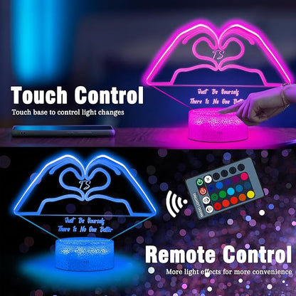 Heart Hands 3D Night Light – 16 Color Changing LED Lamp with Remote & Touch, Cool LED Room Decor for Girls, Women, Teens, Aesthetic Gifts for Music Lovers, Fans of Pop Culture Icons