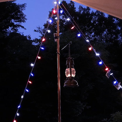Twinkle Star 4th of July Decoration Lights, 100 LED 49FT Red White Blue Star String Lights, Plug in Fairy String Lights Waterproof, Extendable for Indoor, Outdoor, Independence Day Decor
