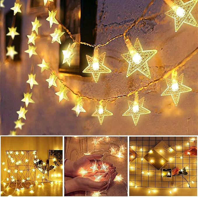 Star Plug in String Lights, 16ft 50 LED Plug in Star Warm White Fairy Lights for Birthday Party Holiday Christmas Home Decoration