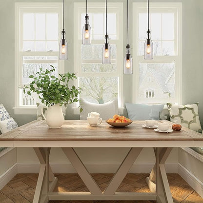 LNC Glass Pendent Lighting for Kitchen Island, Modern Farmhouse Glass Hanging Fixtures for Dining Room, 5” x 5” x 11.2”, 1-Light