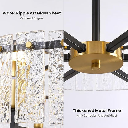 23.62" Gold Water Ripple Glass Chandeliers, 6-Light Modern Round Chandelier, Luxury Drum Chandelier Lighting Fixtures for Living Room Dining Room Kitchen Bedroom Foyer Hotel