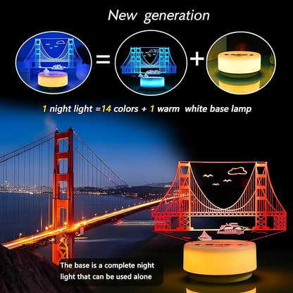 Strait Bridge Night Light for Kids, Bridge Lamp14 Color Warm White Base LED Décor Light Entity Key&Remote Control Mood Light, Gifts for Kids/Girls/Boys