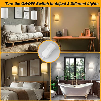 Plug in Wall Sconce, 3 Color, Set of Two, Industrial Wall Lamp with Plug in Cord, Rustic Fixture, On/Off Switch Vintage Wall Light Fixture for Headboard Bedroom Porch (White)