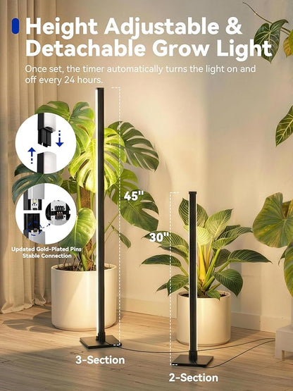 GLOWRIUM Grow Lights for Indoor Plants, 30W Vertical Plant Grow Lights with Auto-Timer, Full Spectrum LED Standing Plant Grow Light, 3 Light Modes, 6-Level Dimmable (45in)
