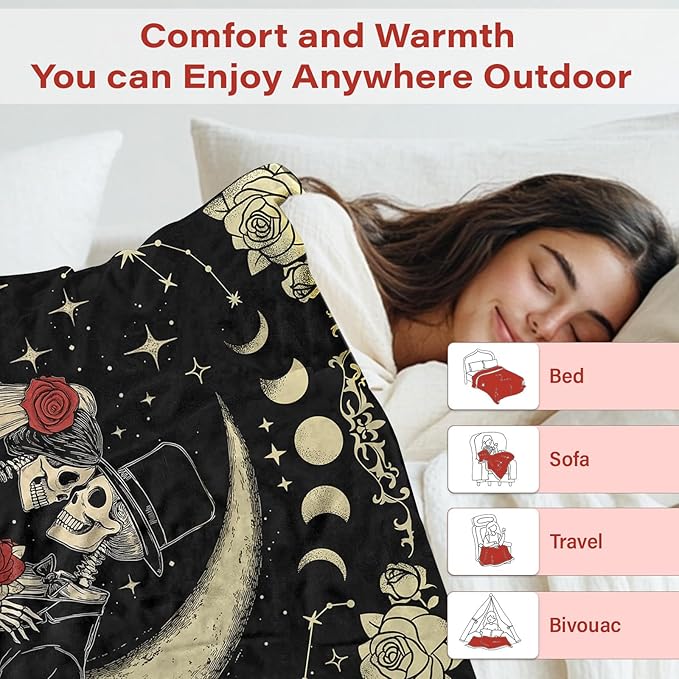 Valentine's Day Gifts for Women Men,Anniversary Blanket Gifts for Boyfriend Girlfriend, Romantic Gift for Wedding, Skull Blanket Gifts, Birthday Gifts for Wife, Husband, Couples Gift for Her Him 50x60