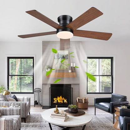 Ayaoty Flush Mount Ceiling Fan with Light and Remote/APP - 48" Low Profile Ceiling Fan with 3CCT Dimmable, 5 Reversible Blades, Modern Indoor Fan Light Fixtures for Bedroom, Kitchen