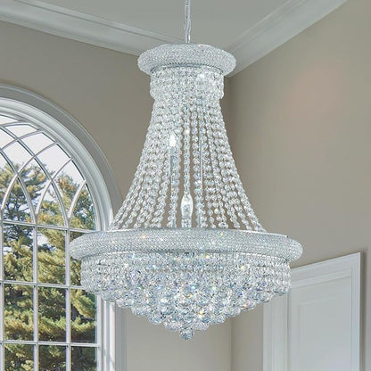 Modern Crystal Chandeliers Light Fixture,11-Light Empire Style K9 Crystal Chandeliers for Entryway, Chrome Finish Luxury Chandeliers for Living Room Bedroom Stairway Foyer Hallway D23.6