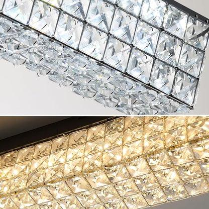 ykolupty L48 Rectangle Ceiling Chandelier Rectangular Crystal Flush Mount Light Modern K9 Crystal Chandeliers Light Fixture for Living Room Dining Room Bedroom Black