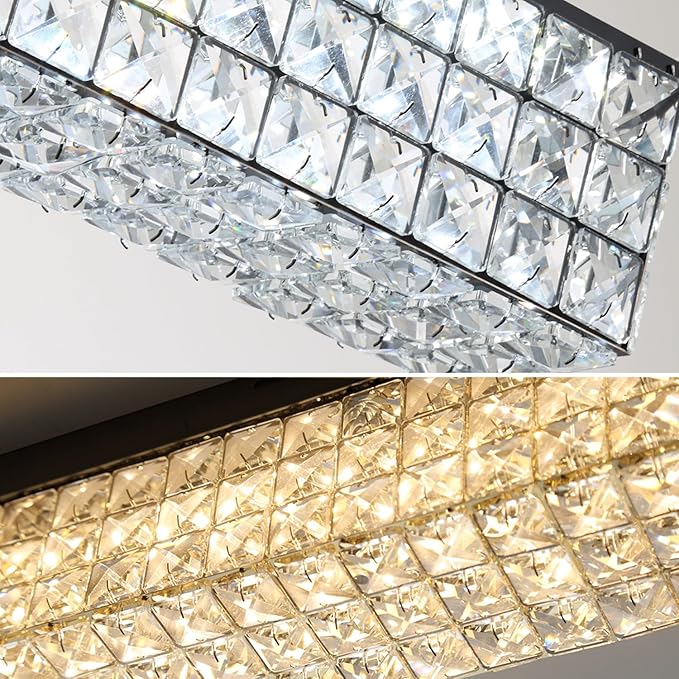 ykolupty L 40" Modern Rectangle Chandelier Black Rectangular Flush Mount Chandelier Crystal Ceiling Light Fixture for Dining Living Room Kitchen Island