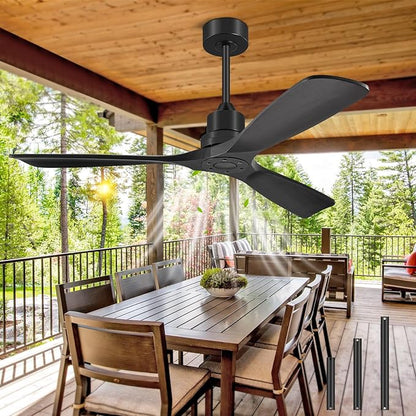 Ceiling Fans With Remote Control, Outdoor Ceiling Fan for Patios Indoor, 3 Downrods, 3 Blades, Timer, 6 Speed Reversible Quiet DC Motor Modern Fan Solid Wood Fan,52in, Matte Black