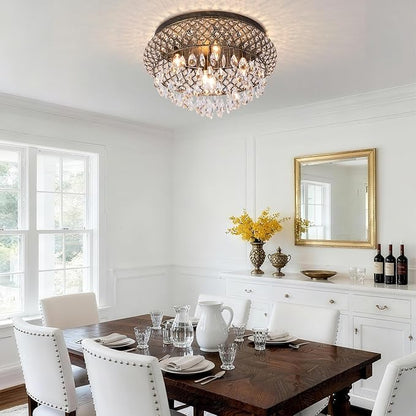 Maxax 19.5'' Crystal Bronze Chandelier, 5-Light Large Vintage Farmhouse Ceiling Light Fixture, Drum Raindrop Metal Shade, French Empire, for Living Room Bedroom Dining Room Kitchen Entryway