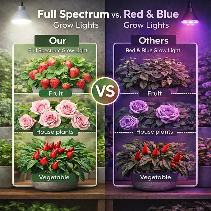 LED Grow Light Bulb E26, Full Spectrum 5000K Plant Light Bulb for Indoor Plants Growing, 12W (Equivalent to 80W), High Output for Faster Growth, 3 Pack