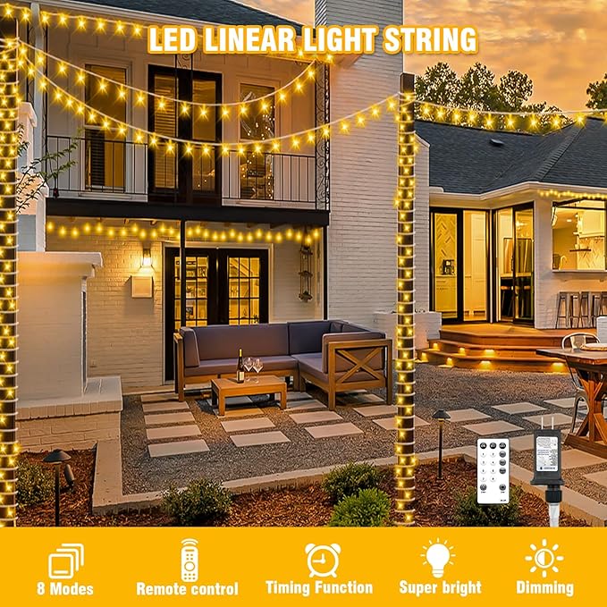 400FT Extra Long Christmas String Lights with Remote, LED Outdoor Waterproof Fairy Lights, Connectable Timer Dimmable Holiday Lights for Roof, Wedding, Party, Garden Decorations (Warm White)