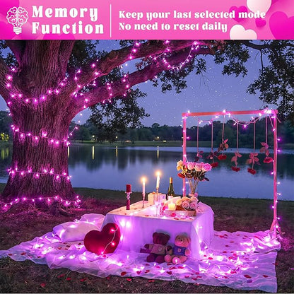 66FT 200 LED Outdoor String Lights, Connectable Christmas Lights Indoor Waterproof with 8 Modes, Plug in Twinkle Fairy Lights Clear Wire for Bedroom Home Wedding Patio Patry Decorations, Pink