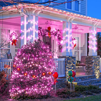 100FT 300 LED Christmas Lights, Pink Outdoor String Lights with 8 Modes Waterproof, Plug in Connectable String Twinkle Lights Green Wire for Indoor Patio Garden Love Party Decorations