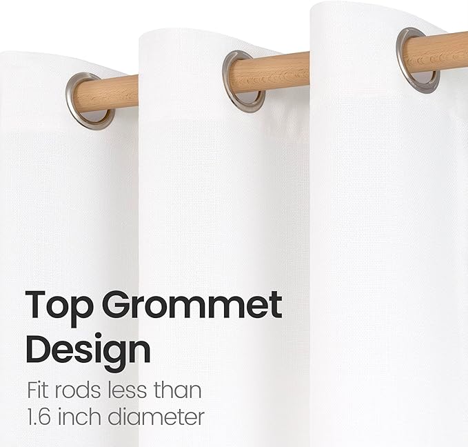 BGment Pure White Curtains 45 Inch Length 2 Panels Set for Bedroom, Grommet Thick Linen Look Burlap Textured Light Filtering Privacy Window Drapes for Farmhouse Living Room, 42 x 45 Inch