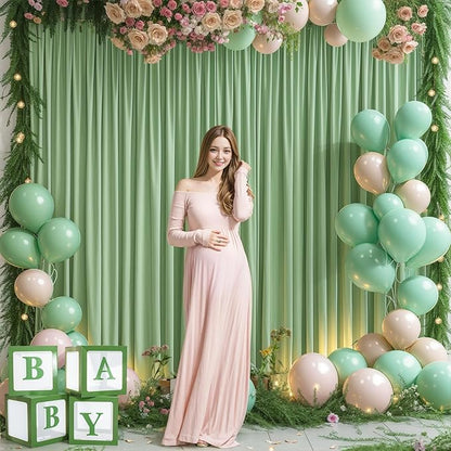 10x10ft Sage Green Backdrop Curtain for Wedding Parties Wrinkle Free Fabric Sage Green Drapes Backdrop Decoration for Baby Shower Birthday Photography Decoration 2 Panels, 5ft x 10ft