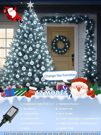 Voice Controlled Smart Christmas Lights Outdoor, 75.8ft 200 LED Extendable String Lights with 7 Voice Commands, 12 Modes & Timer, Waterproof Christmas Decorations for Party Tree Garden (Cool White)