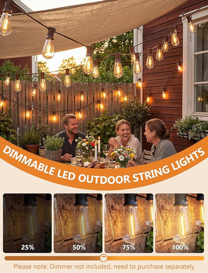 20FT ST40 LED Outdoor String Lights, Vintage Edison Patio Lights with 22 Shatterproof Bulbs, Waterproof Hanging Outdoor Lights for Backyard Porch Deck Bistro Garden, Warm White 2700K, Brown Wire