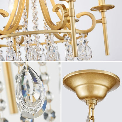 Modern Crystal Chandeliers for Dining Room, 6-Lights Gold Round Chandelier for Entryway, Crystal Chandelier Pendant Ceiling Lighting Fixture for Living Room Bedroom Kitchen Island Foyer Staircase