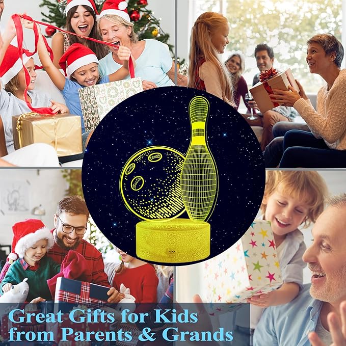 Bowling Night Light, Bowling Gifts 3D Illusion Lamp with 16 Colors Changing, Timer, 4 Flash Modes and Dimmable, Kids Boys Girls Room Decoration, Holiday Xmas Gifts