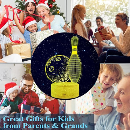 Bowling Night Light, Bowling Gifts 3D Illusion Lamp with 16 Colors Changing, Timer, 4 Flash Modes and Dimmable, Kids Boys Girls Room Decoration, Holiday Xmas Gifts