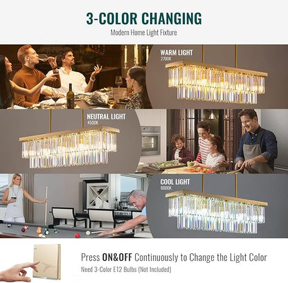 Siljoy 10-Light Rectangle Gold Crystal Chandelier for Dining Room Modern Rectangular 2 Tiers Crystal Raindrop Chandelier Linear Pendant Ceiling Light Fixture for Kitchen Island L40'' x W10'' x H10''