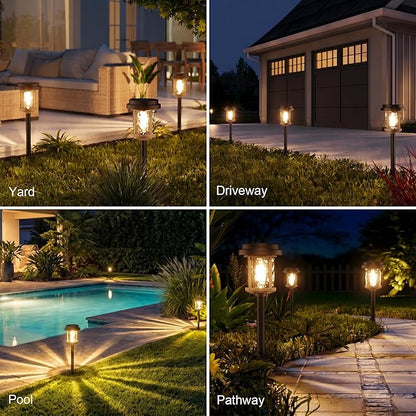 XMCOSY+ Solar Pathway Lights, Dual-Tone Solar Lights Outdoor Waterproof IP65, 20 LM LED Bright Glass Outside Light for Garden Path Yard Walkway Driveway (‎Black & Brown)