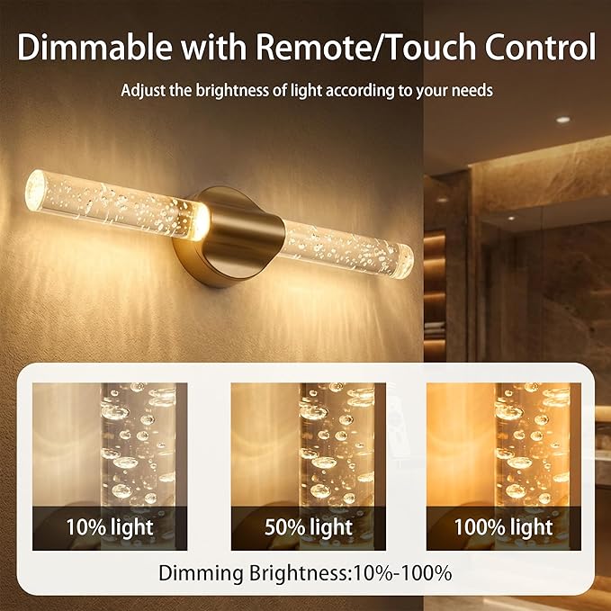 Battery Operated Wall Sconces Set of 2, Rechargeable Wall Lights with Remote Control & Dimmable, Wireless Wall Lamp Fixtures Not Hardwired for Bedroom Living Room Hallway (5400mAh, Gold)