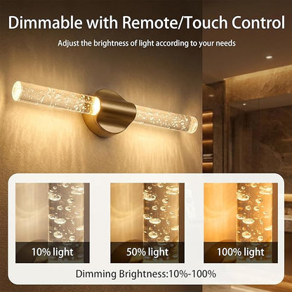 Battery Operated Wall Sconces Set of 2, Rechargeable Wall Lights with Remote Control & Dimmable, Wireless Wall Lamp Fixtures Not Hardwired for Bedroom Living Room Hallway (5400mAh, Gold)