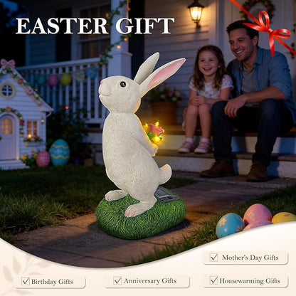 Cute Solar Bunny Garden Statue with Warm LED Flower Lights, Handcrafted Outdoor Rabbit Decor for Patio, Balcony, Yard, Lawn, Ideal Easter, Birthday & Holiday Gifts for Women, Mom