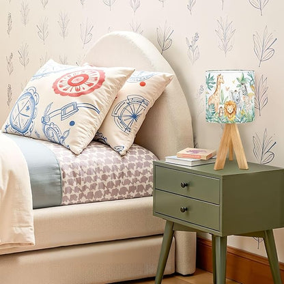 Cute Kids Bedside Desk Table Lamp Watercolor Jungle Animal Forest Lion Monkey Giraffe Zebra Lion Cub Children Nightstand Lamp, Tripod Small Night Lights Linen for Nursery Room Bedroom Dorm Decor