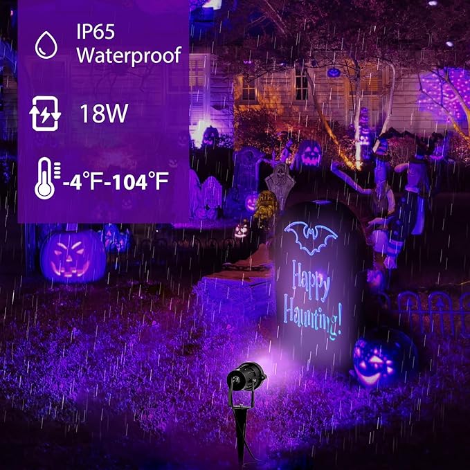 Onforu 18W Black Light Spotlight Outdoor, IP65 Waterproof Blacklight Spot Lights, 385-400nm Wavelength, Plug-in Halloween Black Lights for Glow Party, Body Paint, Stage Lighting, Neon Decor (2 Pack)