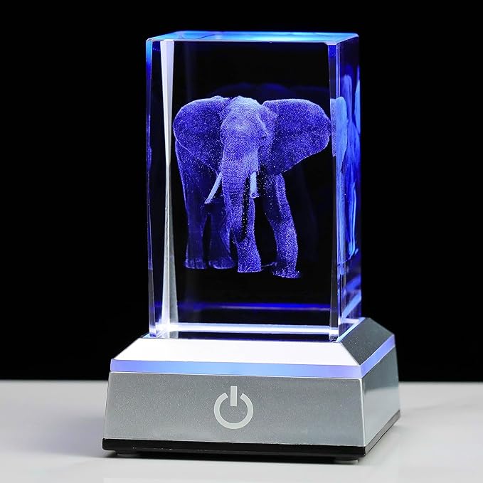 3D Crystal Elephant Gifts - Crystal Figurines for Women & Men - Home Office Decor & Night Light