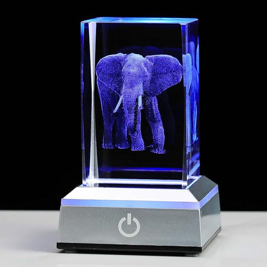 3D Crystal Elephant Gifts - Crystal Figurines for Women & Men - Home Office Decor & Night Light