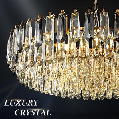 31.5" Gold Crystal Chandeliers Modern3-Tier Luxury Crystal Pendant Light Ceiling Pendant Lighting for Dinning Room Living Room Foyer