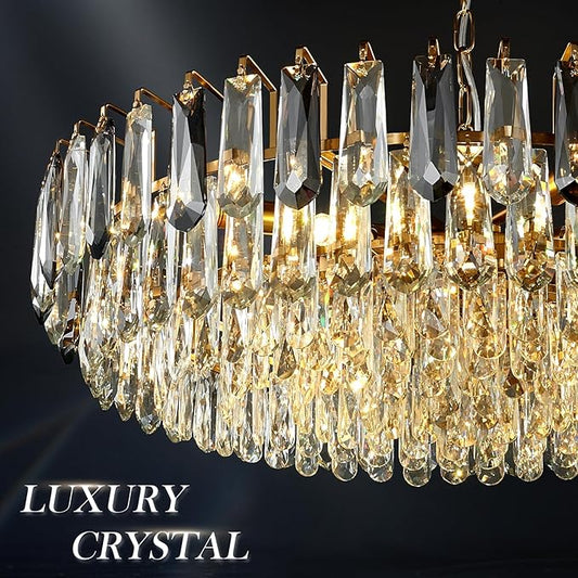 31.5" Gold Crystal Chandeliers Modern3-Tier Luxury Crystal Pendant Light Ceiling Pendant Lighting for Dinning Room Living Room Foyer