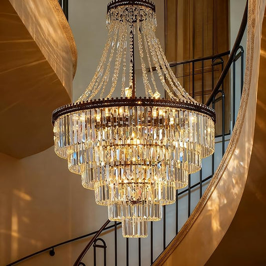 French Empire Crystal Chandelier Antique Bronze Vintage Pendant Light Large Farmhouse Chandeliers Ideal for High-Ceiling Stairwells,Entryways,Dining Room Living Room W31 × H47