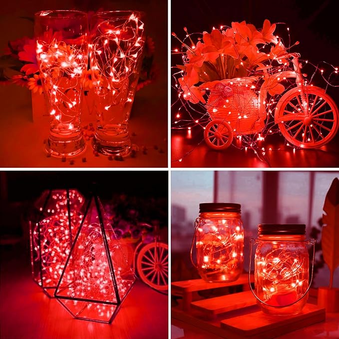 ZGWJ 12 Pack Fairy Lights Battery Operated, 7ft 20 Mini LED Fairy String Lights Silver Wire 3 Modes for DIY, Parties, Wedding, Bedroom, Halloween Christmas Decoration Red